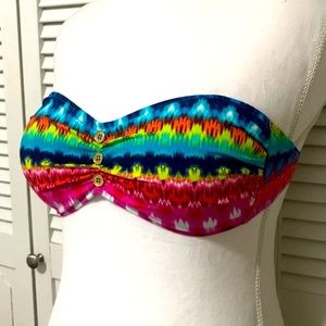 Liz Claiborne Multicolor Strapless Bandeau Bikini Halter 3 Buttons Top Size 14